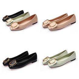 Fashion Classic Luxury Designer Flat Shoes Shallow Square Toe Flats Casual Shoes Women Metal Letters Slip Comfort Black Lady