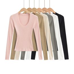 Women s Sweaters Sexy sweaters for women 2023 korean fashion knitwears y2k clothes cropped pink o neck pullovers long sleeve top black 231110