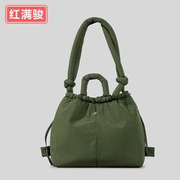 New nylon fabric drawstring backpack for women with large capacity and lightweight dual-purpose single shoulder bag, soft cotton clip handbag