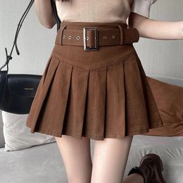 Skirts Belted Mini Skirt Y2K Low Waist Pleated Short with Matching Belt Women Teen Girl Outfit 231110