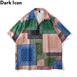 Men's Casual Shirts Dark Icon Bandana Shirt Men Summer Vintage Street Men's Shirt Man Clothing 230410