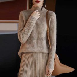 Women's Sweaters Women s Loose Solid Colour Knitted Sweater Autumn Winter 100 Cashmere Half Turtleneck Long Sleeve Jacquard Inner zln231111