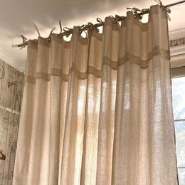 Curtain Nordic Style Cotton Linen With Lace Natural Color Living Room Bedroom Window Tie Top