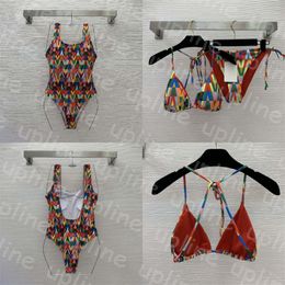 Fashion Print Swimwear Sexy Pad Bra Bikini Set Women Lace Up Halter Biquinis Summer Vacation Swim Backless One Piece Swimsuit