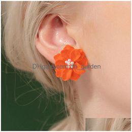 Dangle & Chandelier Colorf Exquisite Flowers Stud Earrings For Women New Trendy Gold Alloy Metal Geometric Peal Stone Jewelr Dhgarden Dhs0F