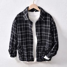 Men's Jackets Japanese Style Plaid Fashion Spring Coat Men's Long Sleeve Flannel Shirt Hip Hop Jacket Black And White Classic