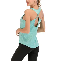 Women's Tanks O-neck Back Sport Casual Yoga Leaky Solid Vest Top Overlapping Blouse