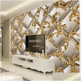 Wallpapers Custom Mural Wallpaper 3D Soft Package Golden Pattern European Style Living Room Tv Background Wall Papers Home Decor Flo Dhxon