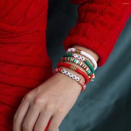 Strand Colourful Red Green Beaded Stretch Hand Chain Girls Letter Soft Ceramic Ball Christmas Bracelet Set Party Women Jewellery