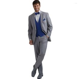 Men's Suits 3 Piece Light Grey Men's Evening Dress Prom Toast Business Suit Slim Fits Groom Tuxedos Customise (Jacket Pants Vest Tie)