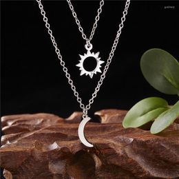 Pendant Necklaces 2 Pcs Trendy Couple Stainless Steel Sun Moon Necklace For Women Men Lover Friends Family Charm Party Jewelry Gifts