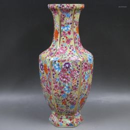 Vases Jingdezhen Antique Qianlong Year Mark Enamel Golden Hexagonal Flowers Vase Porcelain Collection