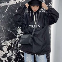 High Version 23ss Autumn and Winter New Ce Letter Printing Couple c Family Casual Loose Coat Charge Stylish textured denim jacket