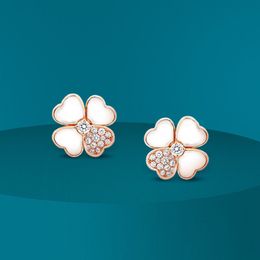 four leaf clover Earrings Natural Shell Gemstone 925 silver designer for woman T0P quality diamond official reproductions classic style crystal premium gifts 009
