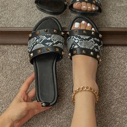 Slippers 2023 Summer Snake Pattern Sandals Fashion Flat Bottom Women's Handmade Boutique Shoes Outdoor Leisure