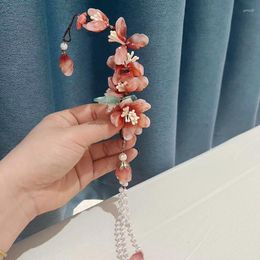 Hair Clips Chinese Clip Tassel Pearl Floral Hairpin For Women Red Flower Barrettes Vintage Hanfu Cosplay Tiaras Classic Jewellery