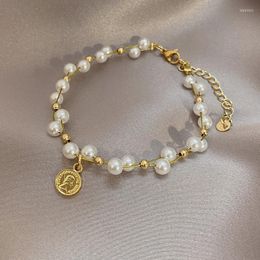 Charm Bracelets Gold Colour Chain Pearl Bracelet Vintage Portrait Coin Charms For Women Fashion Accessories