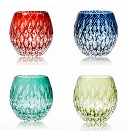 Estilo japonês Edo Kiriko Crystal Wine Glass Greating Kaleidoscope Rain Trop Whisky Tumbler Collection Cups