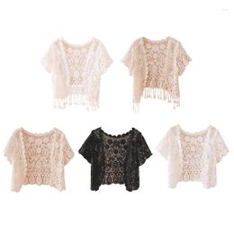 Women's Polos Womens Tassels Lace Bolero Shrug Short Sleeve Sheer Crochet Floral Crop Cardigan