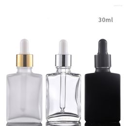 Storage Bottles 200pcs 30ml Flat Frosted Matte Clear Black Glass Essential Oils Serum Dropper Bottle With 1oz SN1290