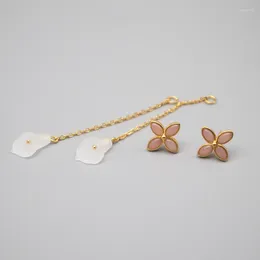 Dangle Earrings Natural Stone Pink Opal Four Leaved Clover Stud Crystal Flower 925 Sterling Silver Gold Chain Fine Jewelry