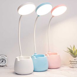 Desk Lamps 1Pc Multi Function Led USB Table Lamp Touch Dimming Bendable Desk Lamps Eye Protection Reading Night light with Pen Holder P230412