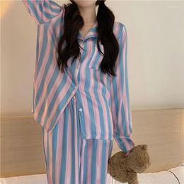 Women's Sleepwear Autumn Winter Long Sleeved Women Pajamas Set Simple Stripes Trousers Pyjamas Sets Loungewear Leisure