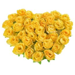 Decorative Flowers & Wreaths Yellow Fabric Silk Artificial Rose Flower Heads For Decoration Pack Of 50pcs176K