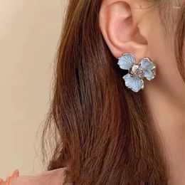 Dangle Earrings Flower Blue Iris Advanced Sense Light Luxury Sweet Small Audience Studs Accessories Wholesale