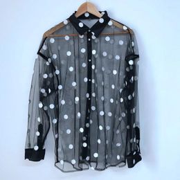 Men's Casual Shirts Stylish Mesh See-through Transparent Polka Dots Embroidery Niche Design Long Sleeve Trendy Elegant 2023 Tops