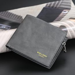 Wallets Baellerry Leather Wallet For Men Foldable With Zipper Coin Pocket Small Clutch Purse Slim S Holder Money Bag