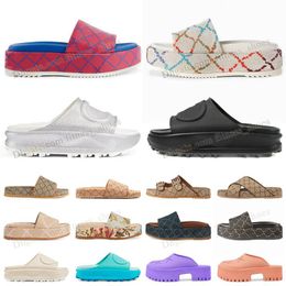 2024 Sandálias de Designer Famosas Mulheres Plataformas Slides Tamanho Grande 41 42 Sandles de Cunha de Luxo Mulher Luxe House Chinelos Flat Mule Canvas Sliders Rosa Flor Sandálias de Espuma