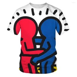 Men's T Shirts 3D Kkeith Hharing Embrace Stick Figures Minimalist Line Men/women Tshirts Sense Of Design T-shirts Four Seasons Clothes