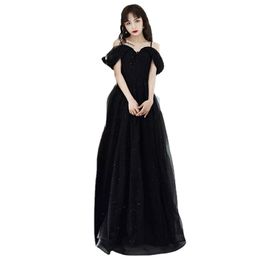 Black Evening Dresses Sexy Sweetheart Off the Shoulder Sparkle Tulle Floor Length Prom Party Gown