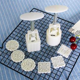 Baking Moulds Round Flower Mooncake Mould Set Mid Autumn Festival DIY Hand Pressure Fondant Moon Cake Mould Kitchen Decoration Tool217m