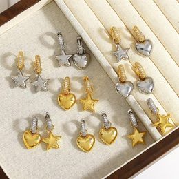 Dangle Earrings Lifefontier Temperament Zircon Star Heart Balloon Hoop Earring For Women Gold Silver Colour Pentagram Charm Party Jewellery