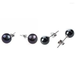 Dangle Earrings 1Pair Black Pearl Earring 9 - 10 MM 925 Silver & Hematite Sterling Ear Studs 0.23 Inch