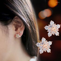 Stud Earrings Ne'w Fancy Snowflake With Dazzling CZ Stone Women's Ear Accessories Versatile Fashion Wedding Jewelry