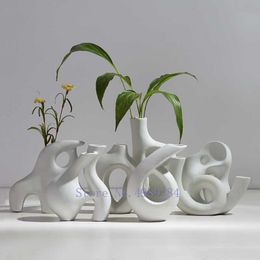 Vases Ceramic Vase Abstract Flower Arrangement Hydroponic Crafts Ornaments Modern Home Decoration Accessories White Vases Decor P230411
