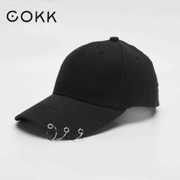 Ball Caps COKK Hip Hop Women's Baseball Cap With Ring Circle Snapbk Hats For Men Women Unisex Dad Hat Adjustable Kpop Korean Style Gorra P230412