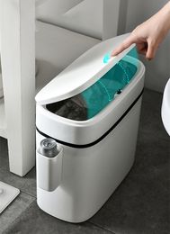 Waste Bins Smart trash can push type trash can with storage box Nordic simple home bathroom waterproof narrow sensor box 230412