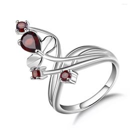 Cluster Rings Gem's Ballet Natural Red Garnet Gemstone 925 Sterling Silver Floral Design Fine Jewellery For Women Engagement