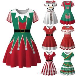 Kostium motywu Bożego Narodzenia Cosplay dla kobiet Vintage szczupła sukienka wakacyjna impreza druku