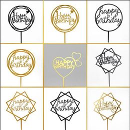 Other Festive & Party Supplies 10Pcs lot Multi Style Acrylic Hand Writing Happy Birthday Cake Topper Dessert Decoration For Lovely248z