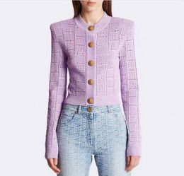 New women's luxury Designer cardigans Knit hollowed out Sweaters with buttons Mujer girls casual slim fit Womens round neck knnited coats