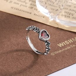 Band Rings 925 Sterling Silver Rings For Women Men Red Heart Simple Trendy Retro Adjustable Anillos Party Gifts Fine Accessories AA230412