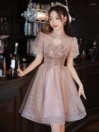 Party Dresses Glitter Sequins Prom Simple Beading Pearls Slim A-Line Short Dress Teenagers Graduation Gown