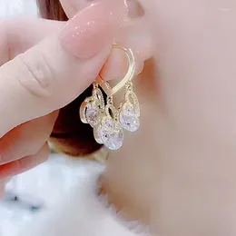 Dangle Earrings 2023 Korean Fashion For Women Love Heart Zircon Water Drop Pendant Ear Button Party Luxury Female Jewelry Accessories