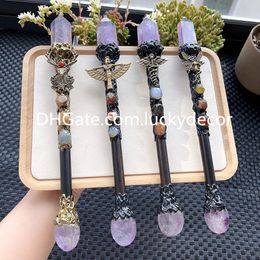 Witch Magic Natural Quartz Crystal Stick Gift Ritual Altar Tool Amethyst Column Agate Beads Resin Spells Wizard Wand Cosplay Halloween Sceptre for Intuition Wisdom