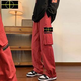 Casual cargo pants male designer stone loose island straight tube big pocket solid color everything sports wide leg long pants trend s-3xl